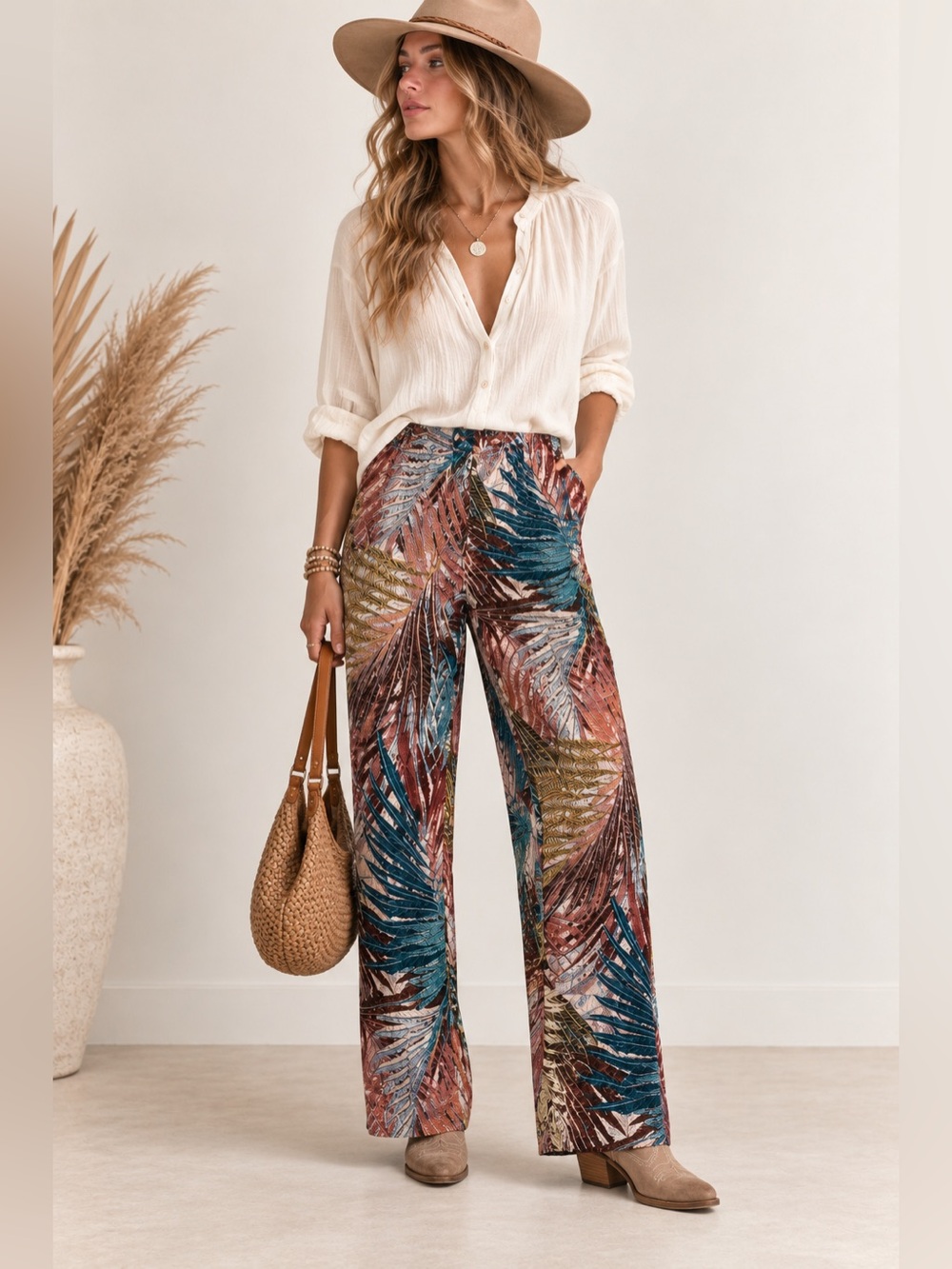 Stark Lightweight Tropical Leaf Print Pants Size Small EUC